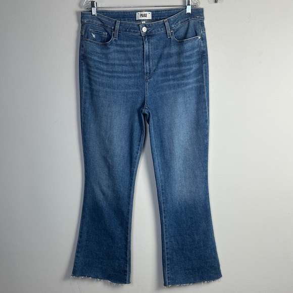 Paige High Rise Laurel Canyon Jeans in Tropicana Boot Cut Monsoon Hem Size 33 - Picture 2 of 16